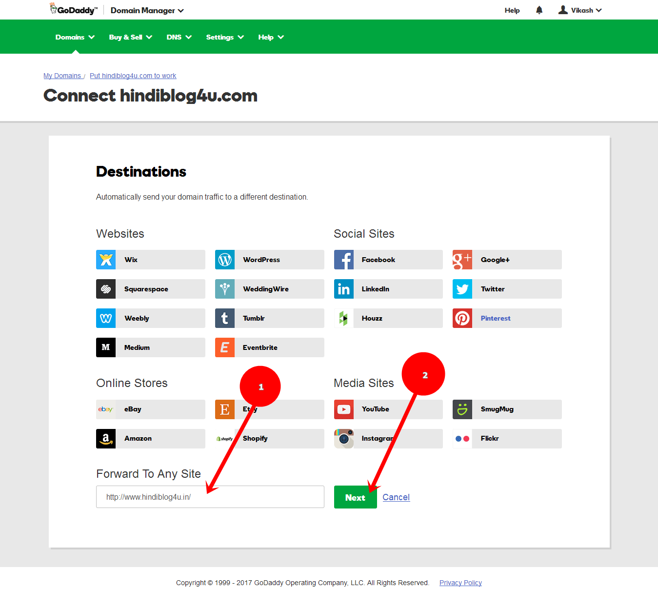 forward any site godaddy