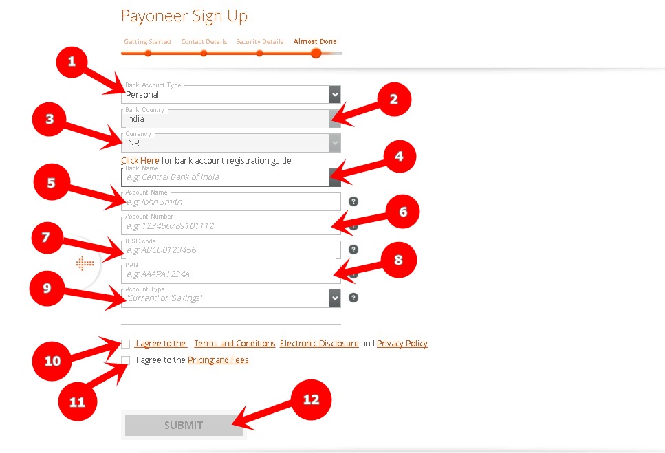 Payoneer signup almost done