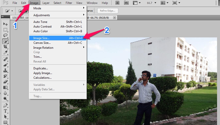 Select Image Size option in Photoshop